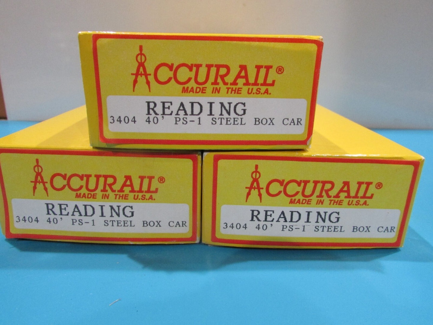HO Scale Accurail 3404 (3) 40' AAR Steel Box Car Reading Lot#1234