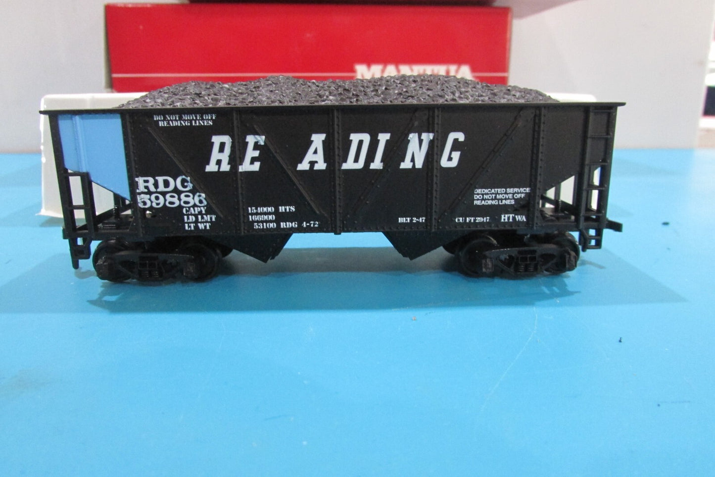 HO Scale Mantua (3Cars) Heavy 52' Hopper Blue End Panel w/Load READING Lot#4254