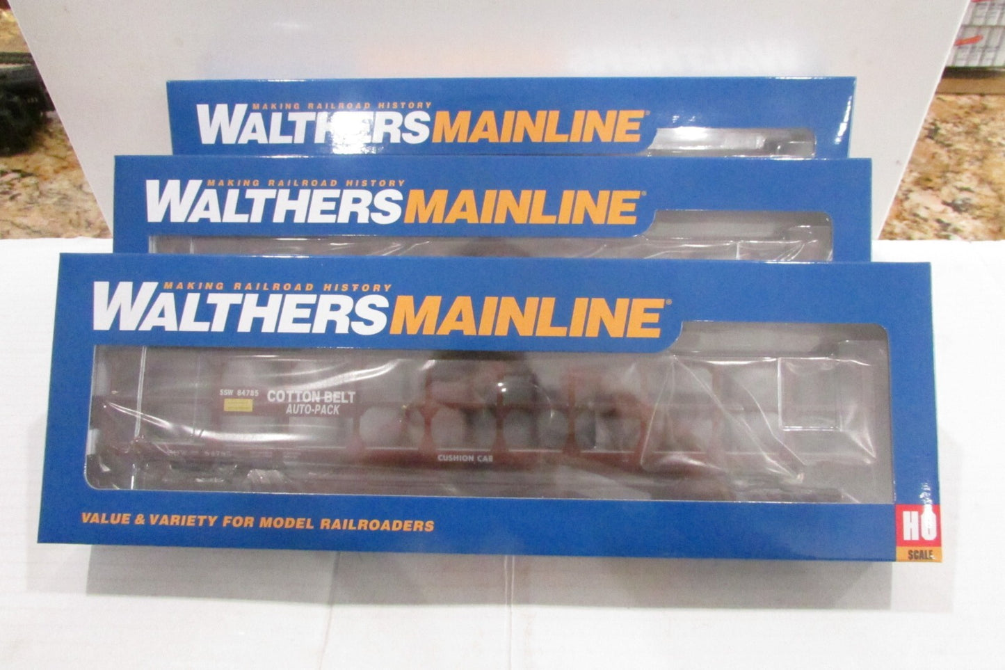HO Scale Walthers (3) 910-8221,22,24 89' Tri-Level Open Auto Rack SP-SSW