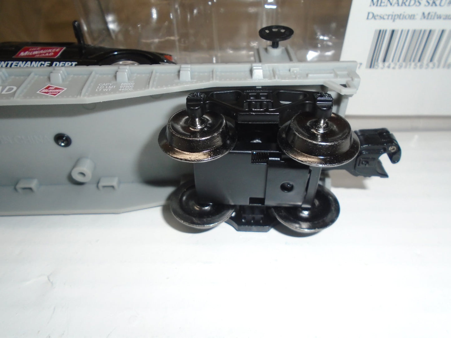 Menards O Scale (4) Flatcar with Milwaukee Road F150 Maintenance Truck
