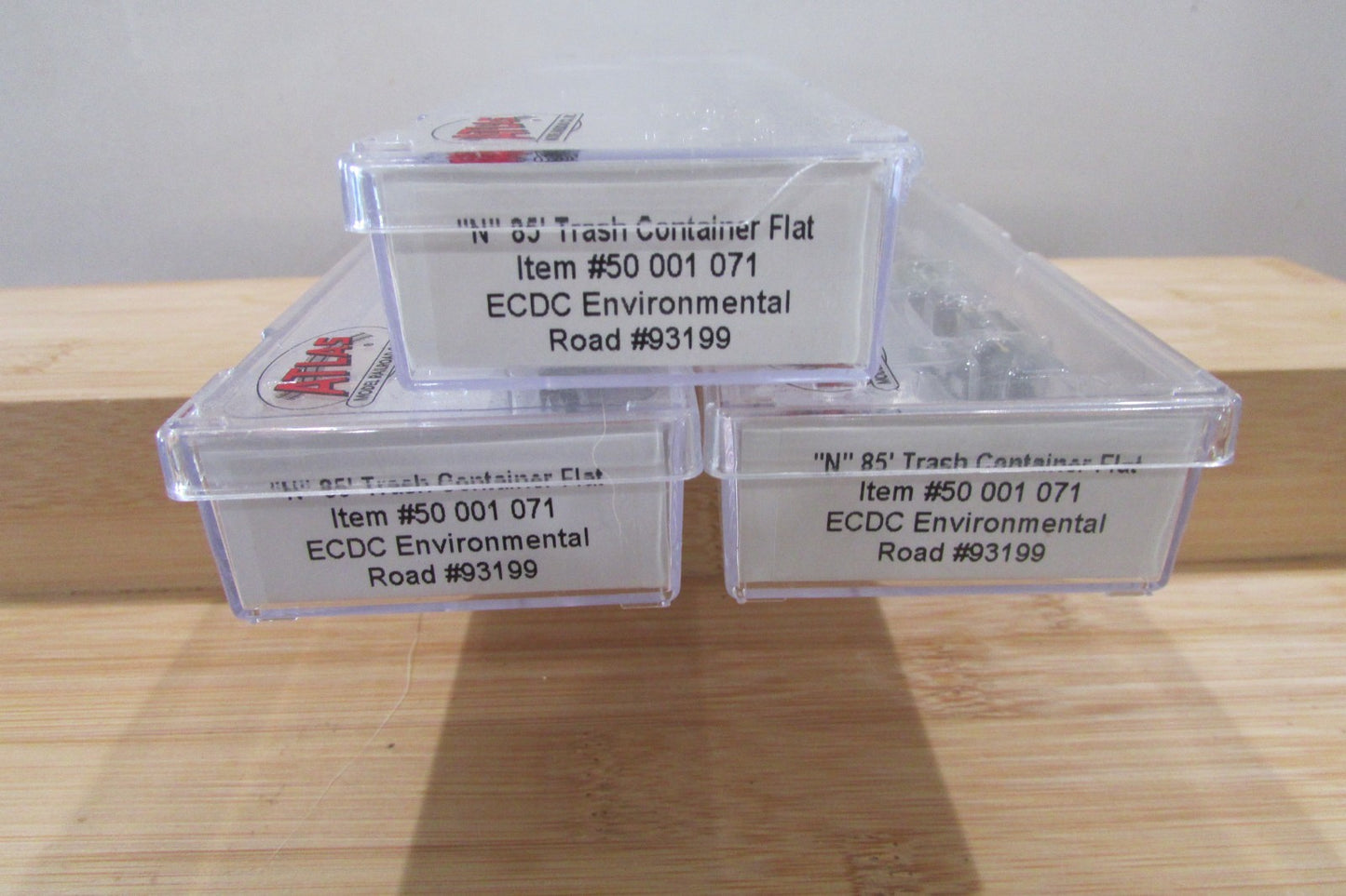 N Scale Atlas (3) 50-001-071 85' Trash Container Flat Car Lot#5074