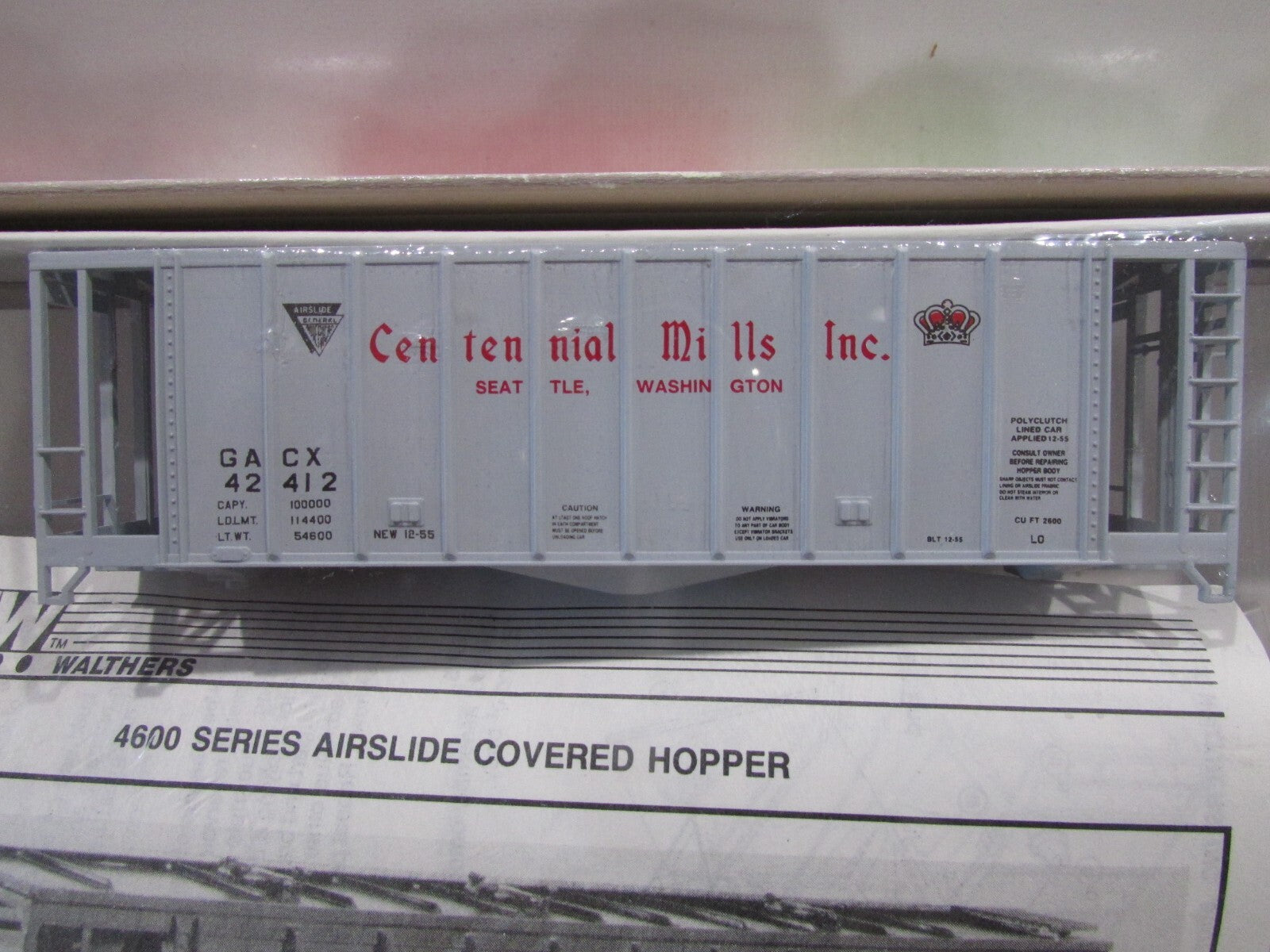 Walthers 932-4613 HO Centennial Mills Inc 39'Single-Bay Hopper Kit #424 Lot#3573