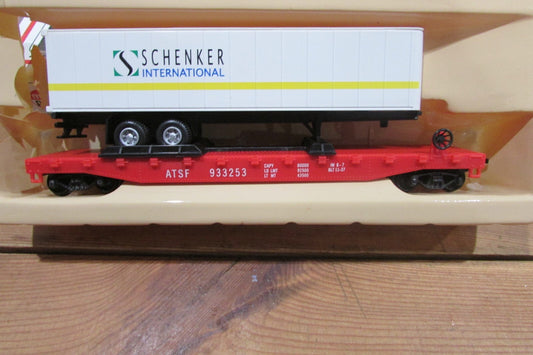 HO Scale Model Power 8357 ATSF Flat Car #933253 W/Schenker International Trailer