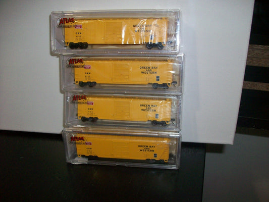 N Scale Atlas N10 0' Single Door Box Car Green Bay & Western (4 Cars)