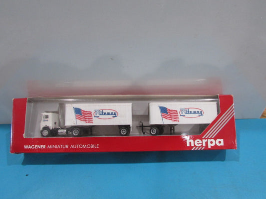 HO Scale Herpa Tractor + 27' Twin Trailer Rite Way Truck  Lot#2304