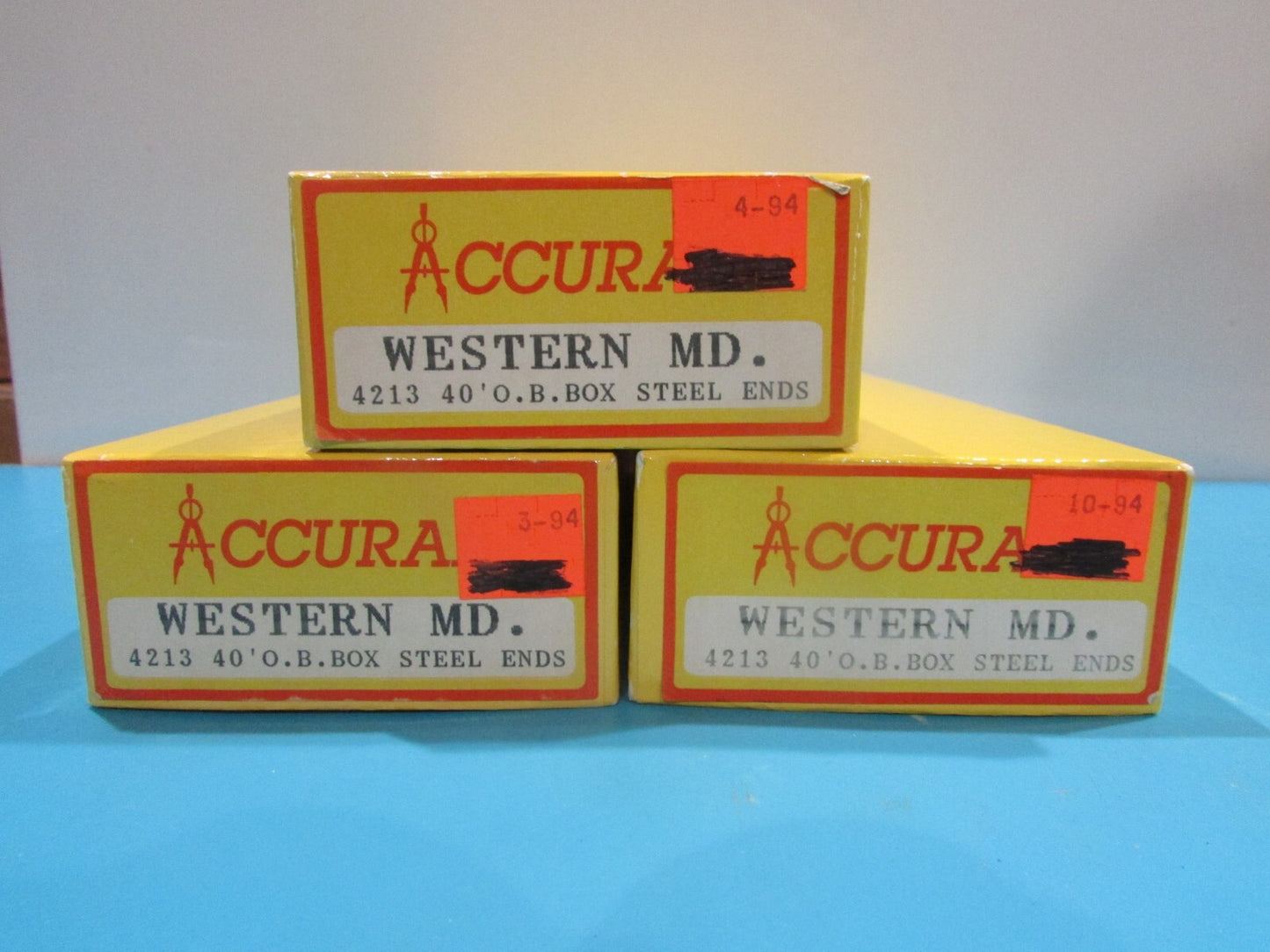 Ho Scale Accurail 4213 (3) 40' O.B Box Cars Steel Ends Western Meryland Lot#1293