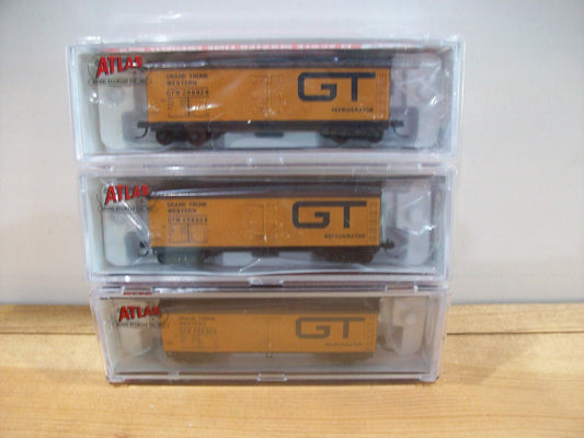 N Scale Atlas (3) 50-002-675 40' Wood Reefer Cars Grand Trunk Wester #206924