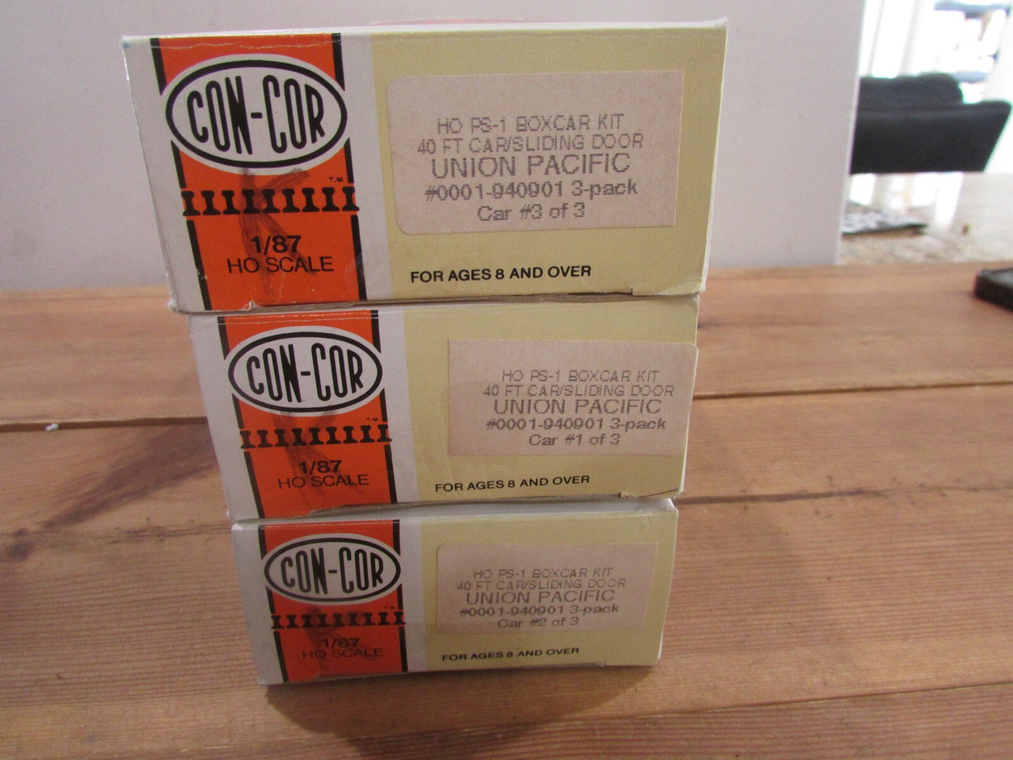 HO Scale Con-Cor (3) 40' Box Cars Union Pacific Lot#3548
