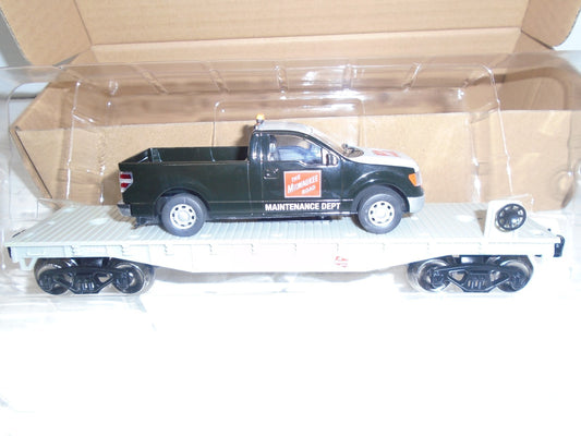 Menards  O Scale Flatcar with Milwaukee Road F150 Maintenance Truck