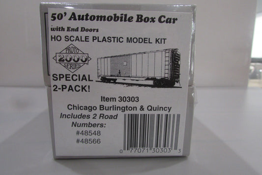 Ho Scale Proto 2000 30303 CB&Q 50' Automobile BoxCar Kit (Pack of 2)NIB Lot#0343