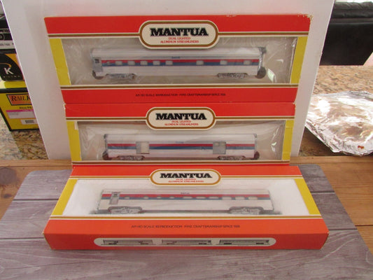 HO Scale Mantua (3) Assorted Amtrak Aluminum Streamliners Passenger Car Lot#2806