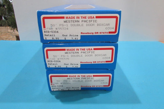 HO Scale E&C Shop (3) Western Pacific  Double Door Box Cars Lot#2486