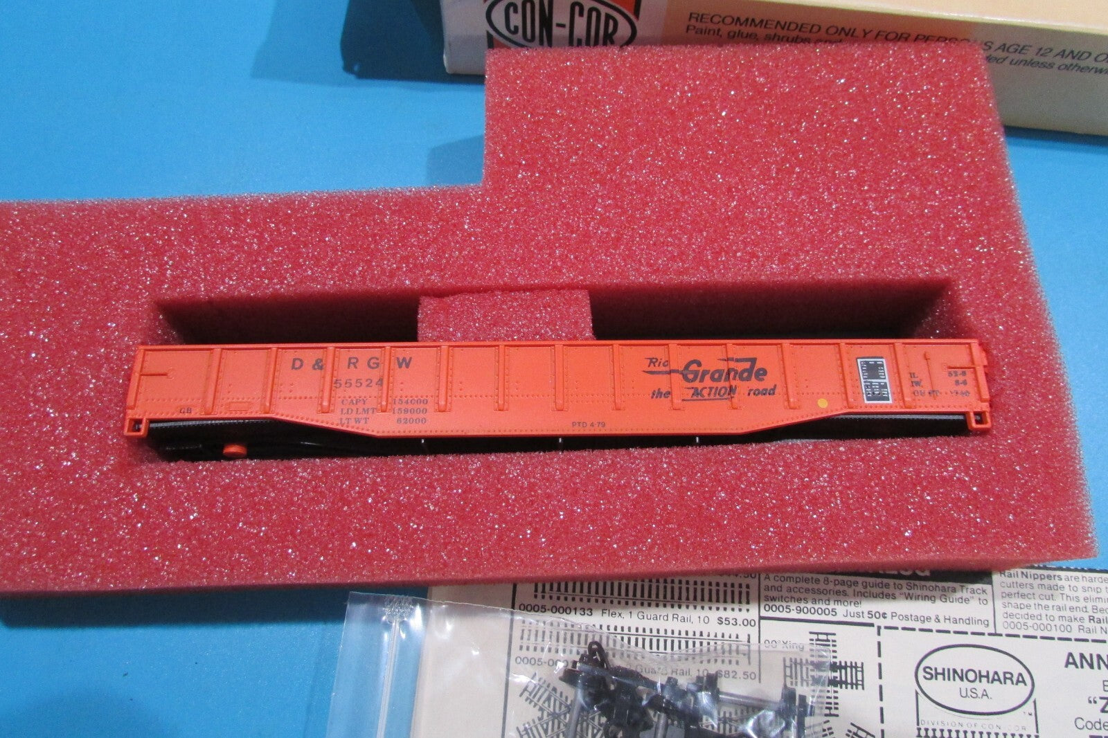 HO Scale Con-Cor 54ft Mill Gondola Rio Grande Lot#2481
