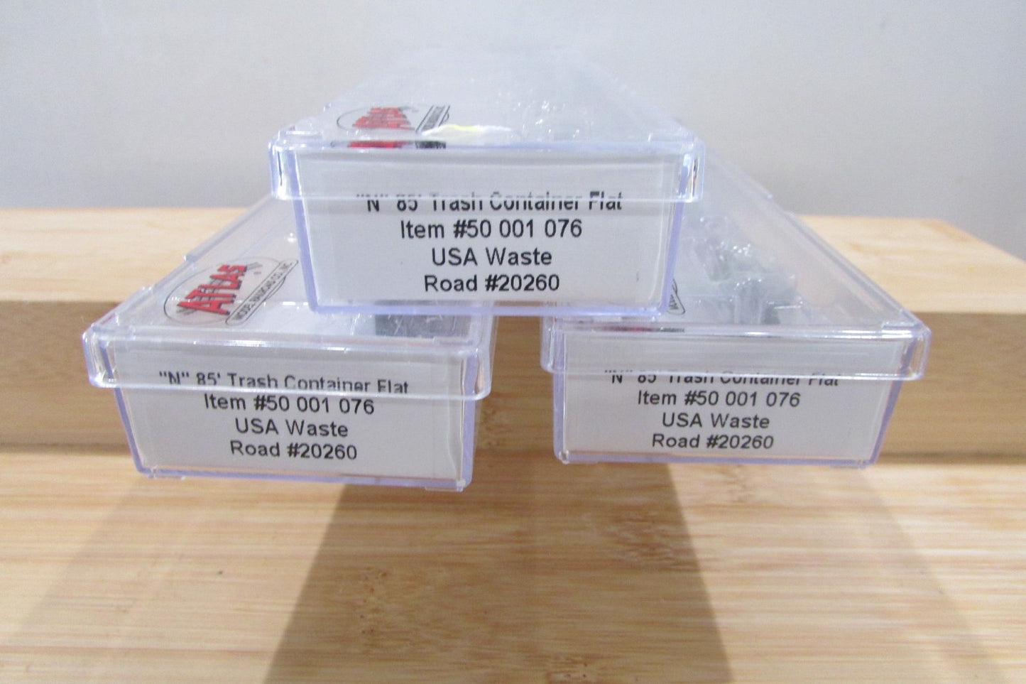 N Scale Atlas (3) 50-001-076 85' Trash Container Flat Car Lot#5073
