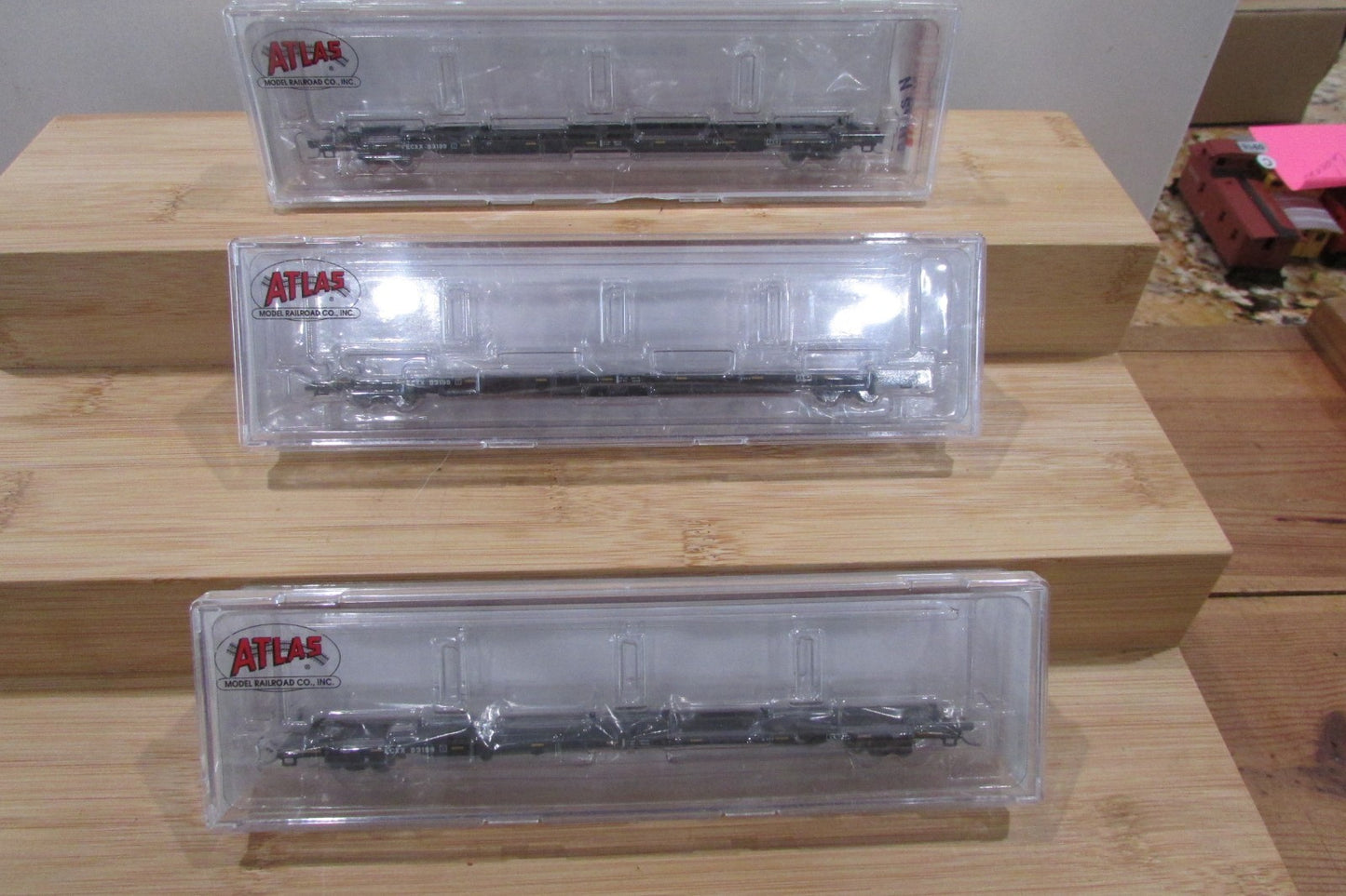 N Scale Atlas (3) 50-001-071 85' Trash Container Flat Car Lot#5074