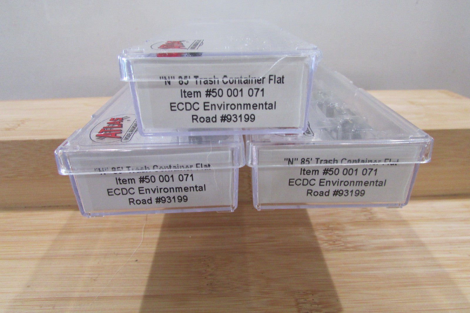 N Scale Atlas (3) 50-001-071 85' Trash Container Flat Car Lot#5074