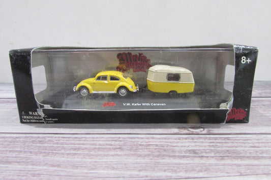 HO  Scale 1:87 Malibu VW Volkswagen Beetle Kafer w/ caravan camper trailer