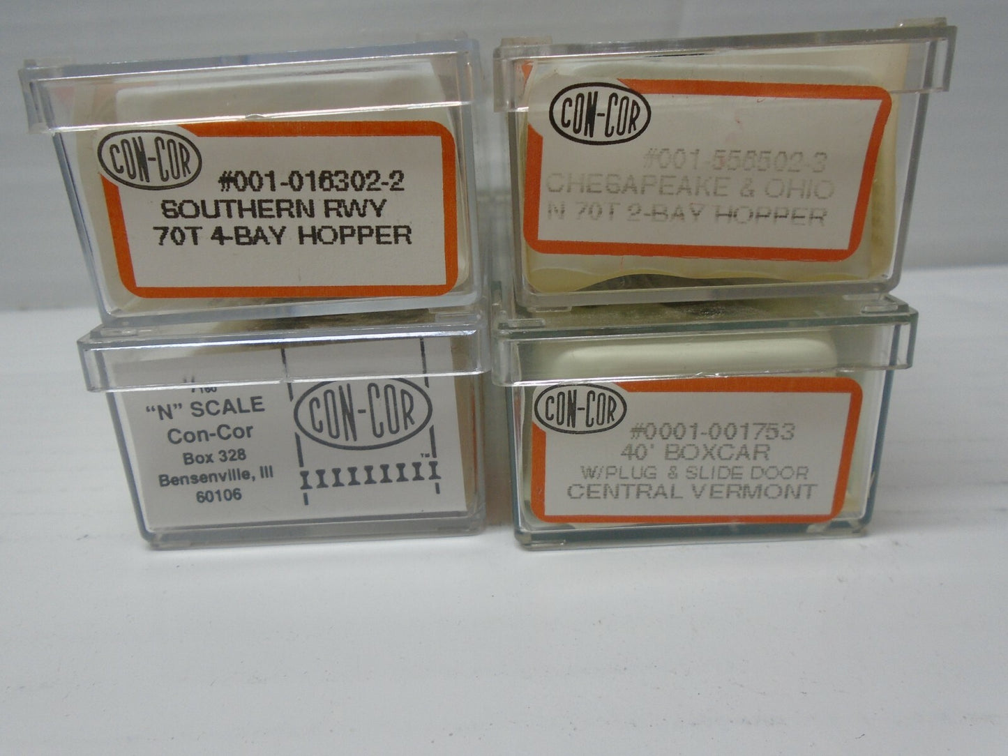 N Scale Con-Cor (4)  Diferents Freight Cars Lot#2453